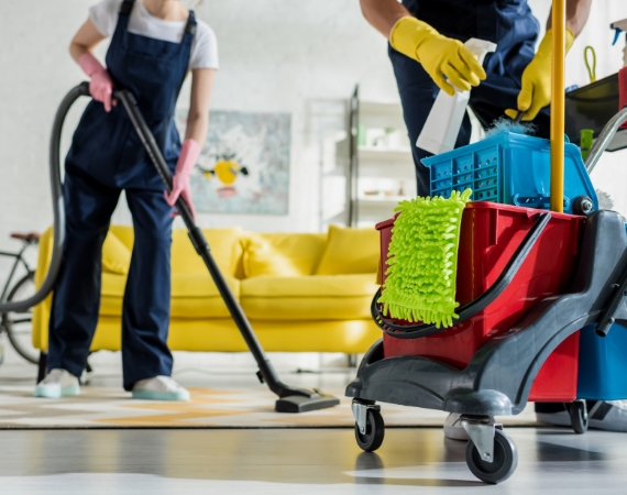 our team member cleaning marble floors